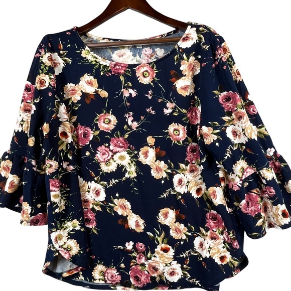 Green Envelope Tops - Green Envelope Womens 2X Floral Bell Sleeve Ruffle Blouse Boho Top Cottagecore